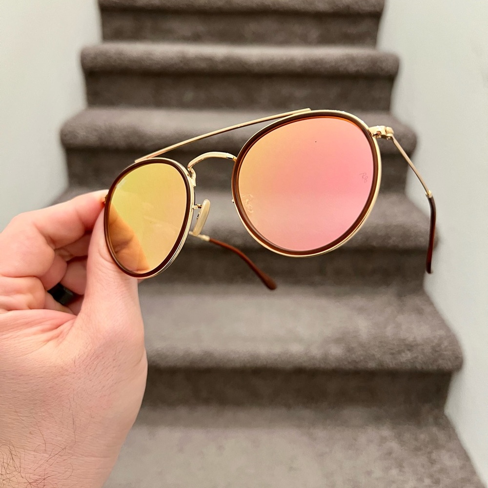 NEW Ray-Ban RB3647N 001/7O 51-22 Round Double Bridge Sunglasses - Gold